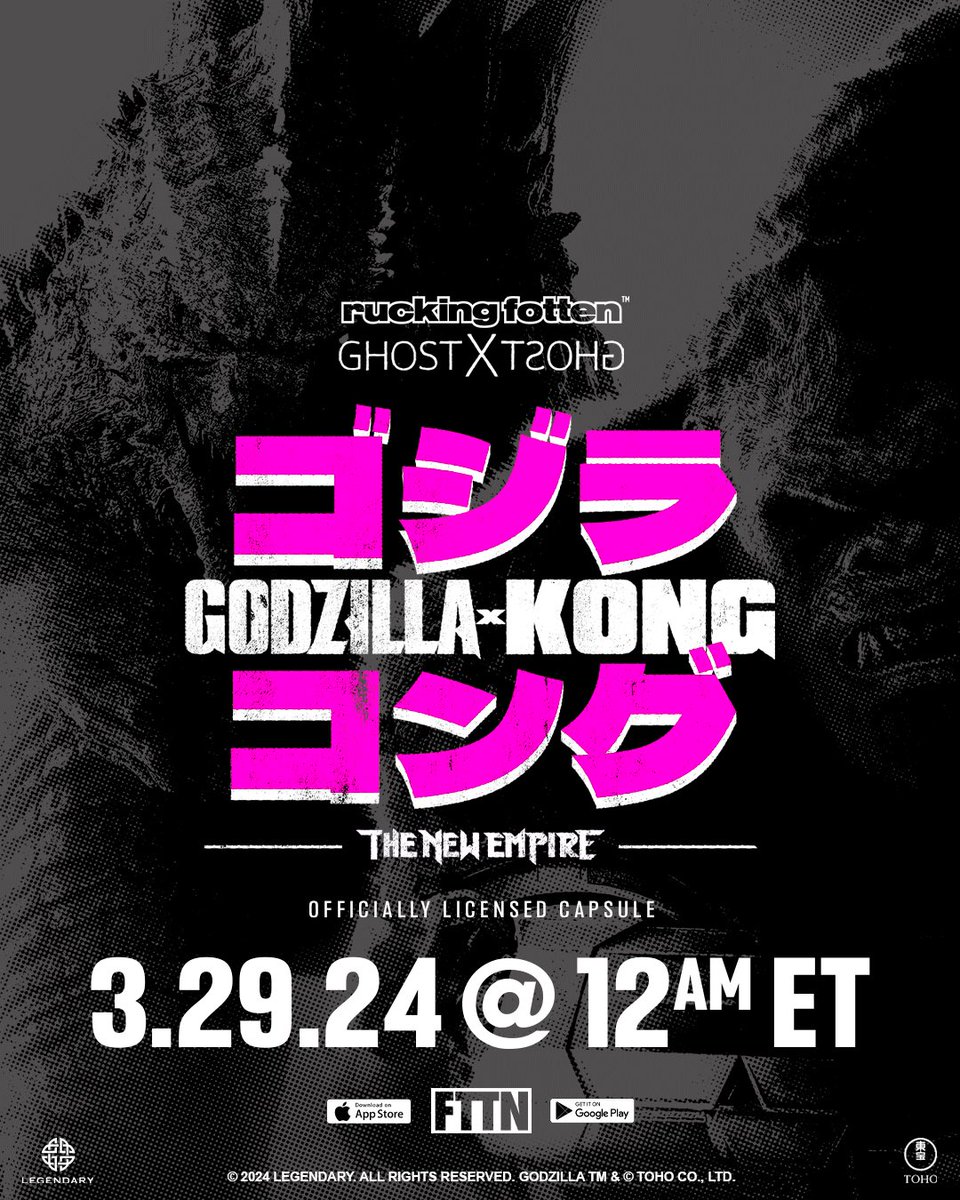 We’ve teamed up with @GhostXGhostTW for a Kaiju sized release just in time for the latest installment of the Monsterverse, Godzilla X Kong: The New Empire! Design reveal Wednesday 3.27 @ 6PM ET @godzillaxkong @godzilla_toho @legendary #godzilla #kingkong #godzillaxkong