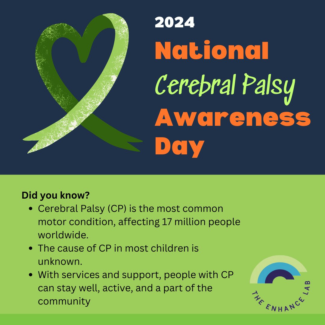 Happy #NationalCPAwarenessDay! For today and #CerebralPalsyAwarenessMonth, let’s #GoGreen4CP and create positive changes in research, education, healthcare, and beyond to build a more inclusive world for people with #CerebralPalsy! 💚💚