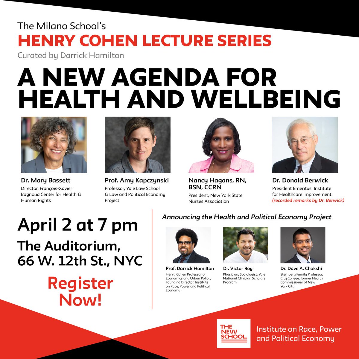 Join us on 4/2 in NYC as we ask, how can we build an economy that enables all people to have what they need to experience health? Excited to announce the new Health & Political Economy Project to tackle such questions. bit.ly/newagendahealth @DarrickHamilton @davechokshi