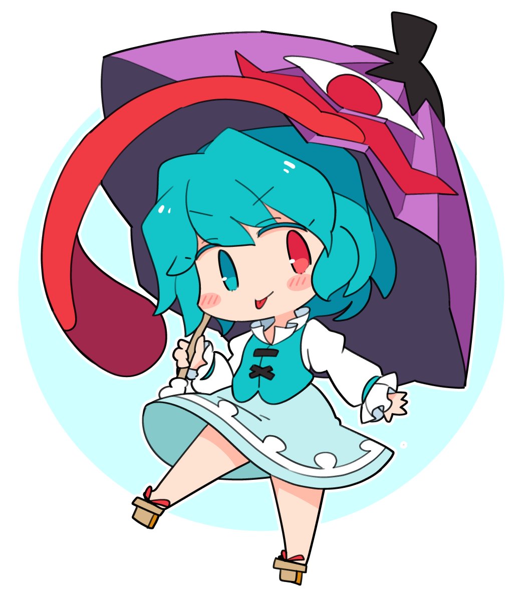 tatara kogasa 1girl solo short hair blue eyes shirt skirt long sleeves  illustration images