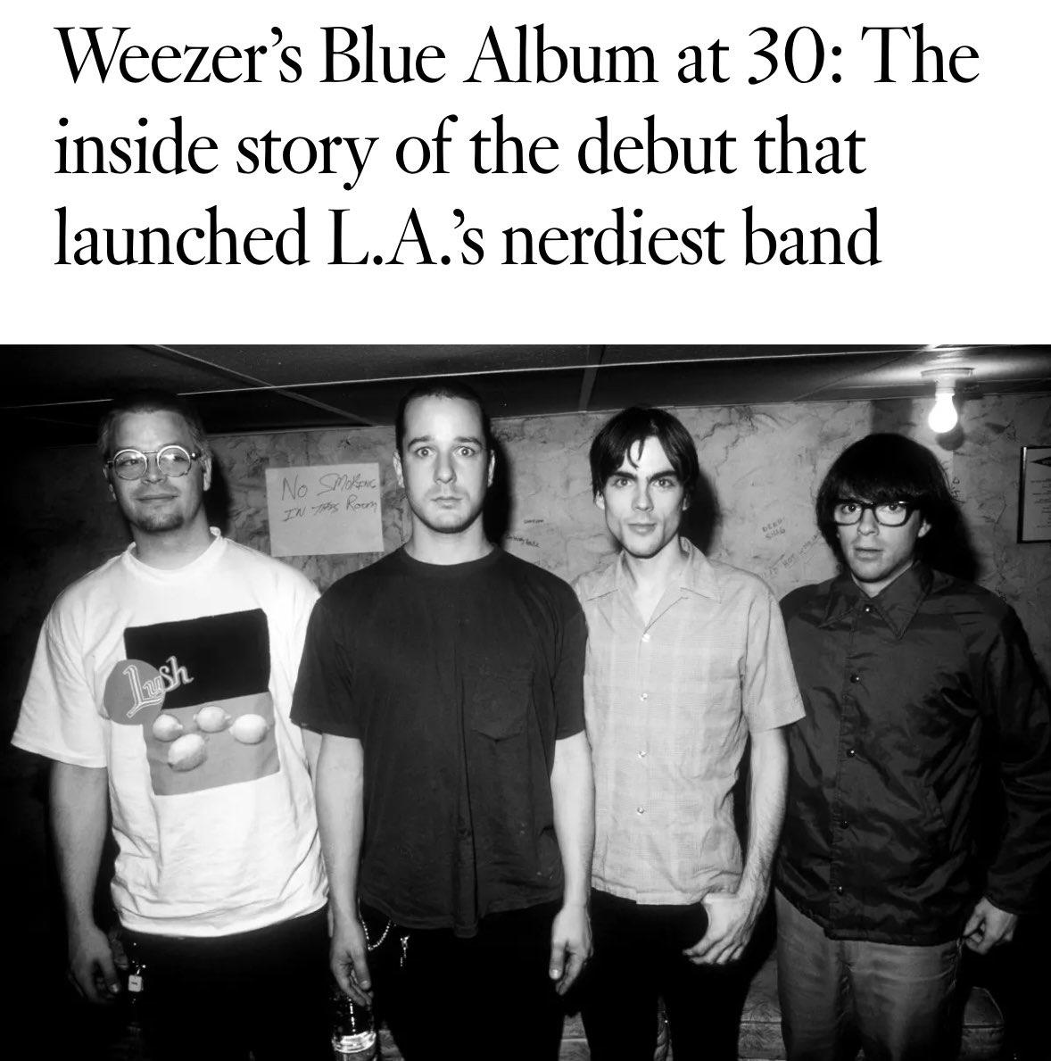 Weezer's tweet photo. In honor of its 30th anniversary, here’s the oral history of the Blue Album courtesy of the @latimes. Everything you always wanted to know and more about the making of the record, with first hand accounts from us, @_mattsharp, Spike Jonze, Anna from @thatdogofficial & more https://t.co/cscvkkyNOx