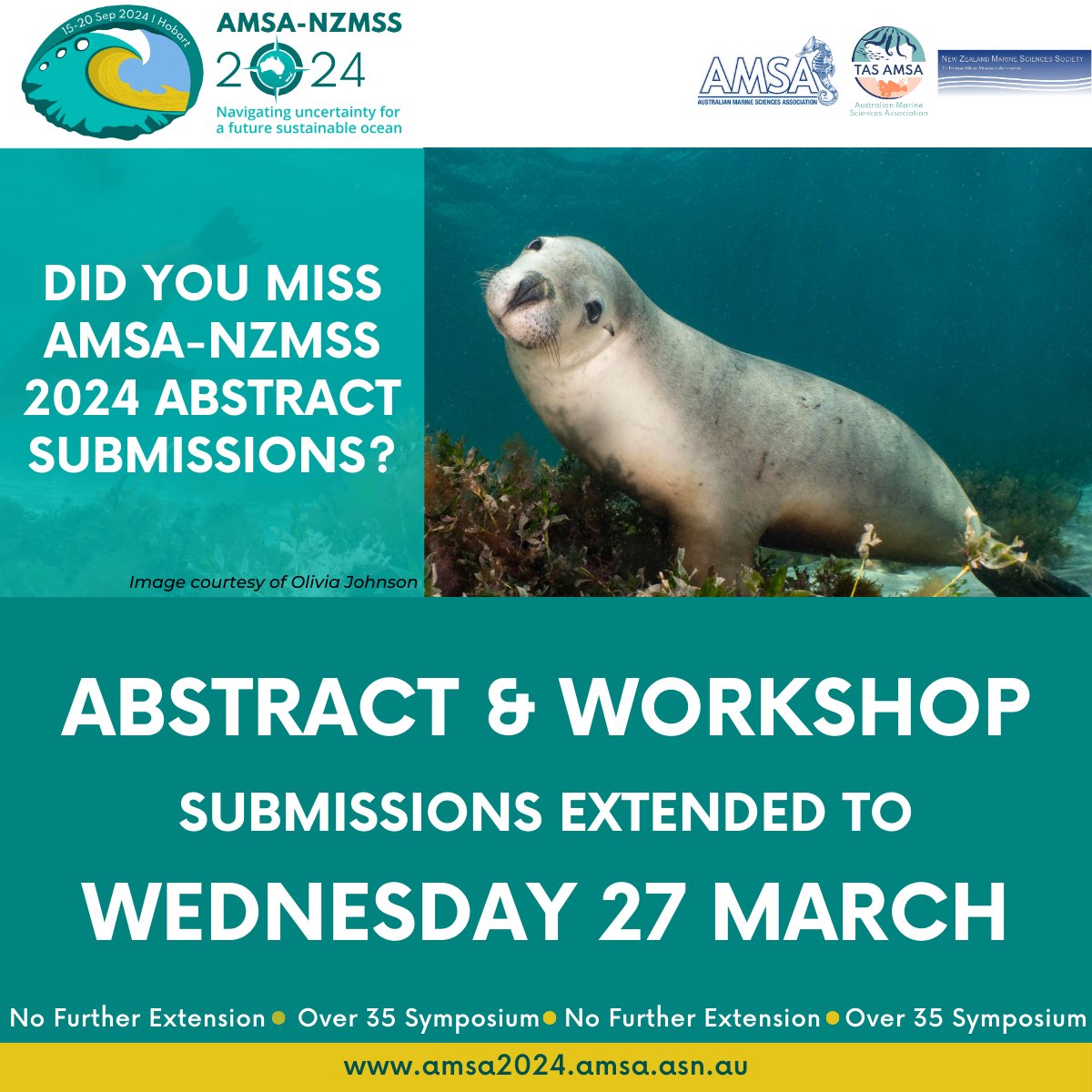 TAS AMSA (@tasamsa) on Twitter photo This is your last chance to submit an abstract or workshop proposal for this years AMSA and NZMSS conference!! Come join us in Hobart!!
Hard deadline is tomorrow! 🪼🦐🐳
<a href="/amsa_marine/">Australian Marine Sciences Association</a>
<a href="/AMSAconf/">AMSA-NSMSS 2024 Conference</a>
<a href="/NSWAMSA/">NSW AMSA</a>
<a href="/AmsaVictoria/">AMSA Victoria</a>
<a href="/AmsaNq/">AMSA-NQ</a>
<a href="/MarineScienceSA/">AMSA South Australia</a>
<a href="/AMSA_wa/">AMSA WA</a> This is your last chance to submit an abstract or workshop proposal for this years AMSA and NZMSS conference!! Come join us in Hobart!!
Hard deadline is tomorrow! 🪼🦐🐳
<a href="/amsa_marine/">Australian Marine Sciences Association</a>
<a href="/AMSAconf/">AMSA-NSMSS 2024 Conference</a>
<a href="/NSWAMSA/">NSW AMSA</a>
<a href="/AmsaVictoria/">AMSA Victoria</a>
<a href="/AmsaNq/">AMSA-NQ</a>
<a href="/MarineScienceSA/">AMSA South Australia</a>
<a href="/AMSA_wa/">AMSA WA</a>