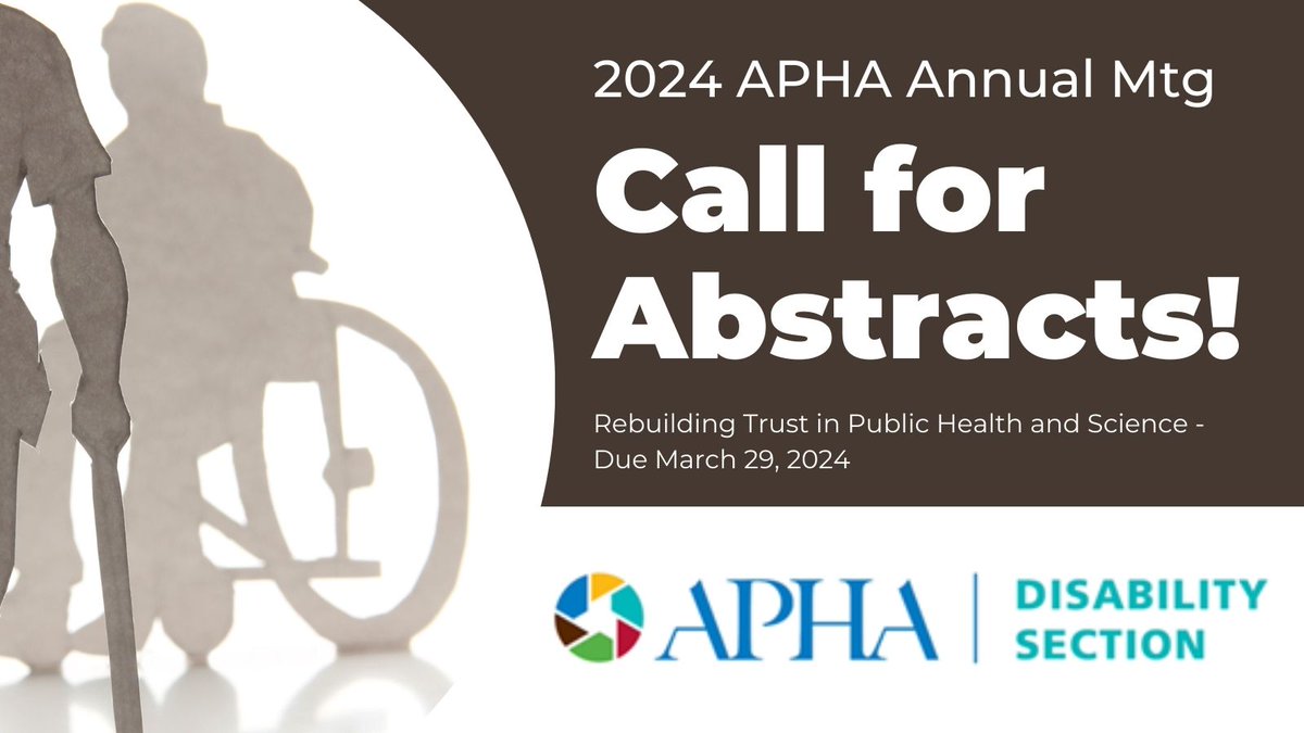 LAST CALL! Submit your abstract by this Friday for the 2024 @APHAAnnualMtg in Minneapolis! We invite you to submit an application dedicated to any and all aspects of disability and public health with collaboration in mind! Submit here -> bit.ly/48vGdi6