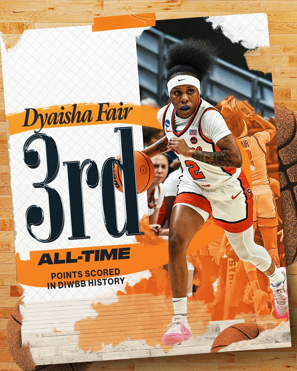 3⃣,4⃣0⃣3⃣! @DyaishaFair is now ranked third in all-time points scored in DI Women's Basketball! #MarchMadness x @CuseWBB