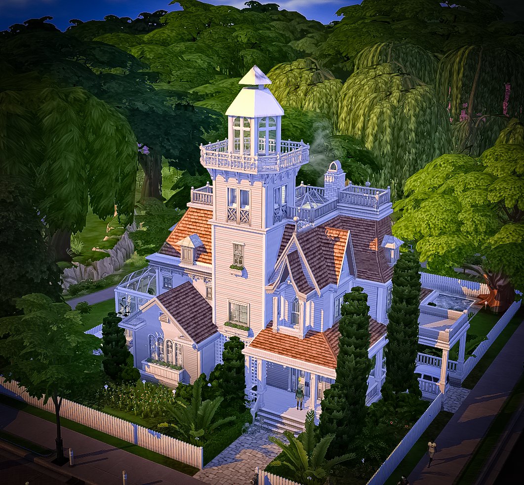 Another new build! Only the 2nd one for this year but I hope to get back to my usual speed. This was inspired by the house in the movie Practical Magic. 2bed/4bath observatory in the tower pool in the back yard #noCC #TheSims #TheSims4 #ShowUsYourBuilds @TheSims @TheSimmersSquad