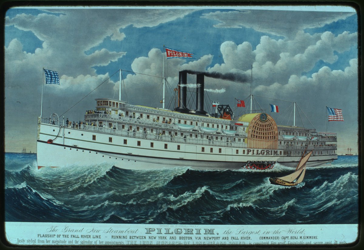 XmxHowes's tweet photo. Available here https://t.co/Oub83DX63p #PilgrimSteamboat1883 #CurrierAndIves #CharlesRParsons #FlagshipOfFallRiverLine #Massachusetts #RunningNewYorkAndBoston #ViaNewport #ViaFallRiver #historicSteamboat #painting #Chromolithograph https://t.co/w5xGbSSvrK