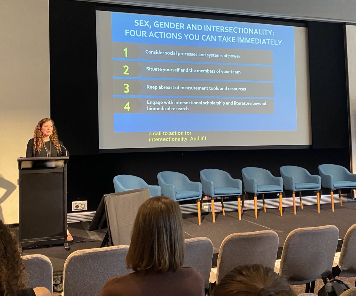 Mind-blowing presentation by <a href="/cara_tannenbaum/">Cara Tannenbaum</a> at the Centre for Sex and Gender Equity launch today. She leaves attendees with 4 actions we can take immediately: from considering social processes/systems of power to engaging in intersectional literature outside of our sector 👇