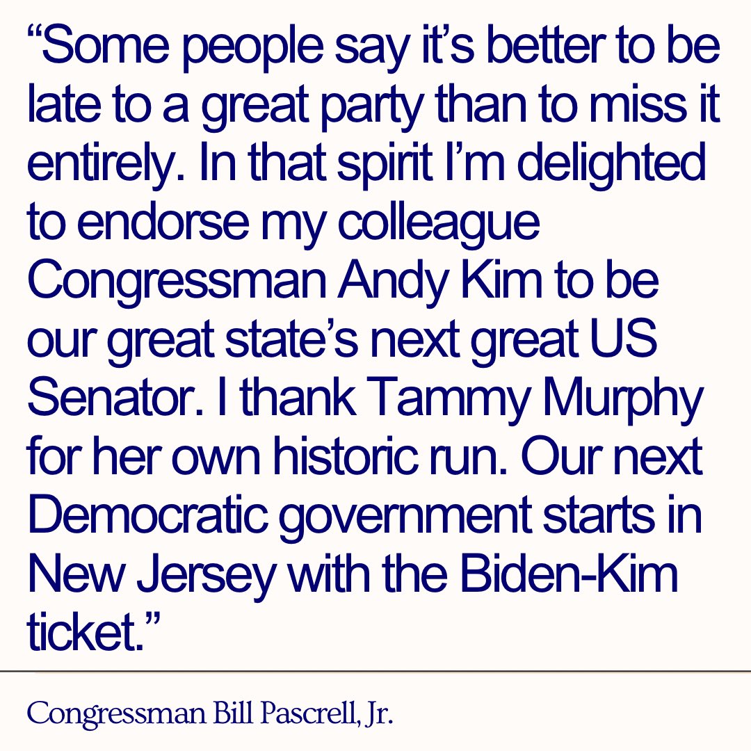 I’m delighted to endorse my colleague Congressman @AndyKimNJ to be our state’s next US Senator. My full statement here ⬇️