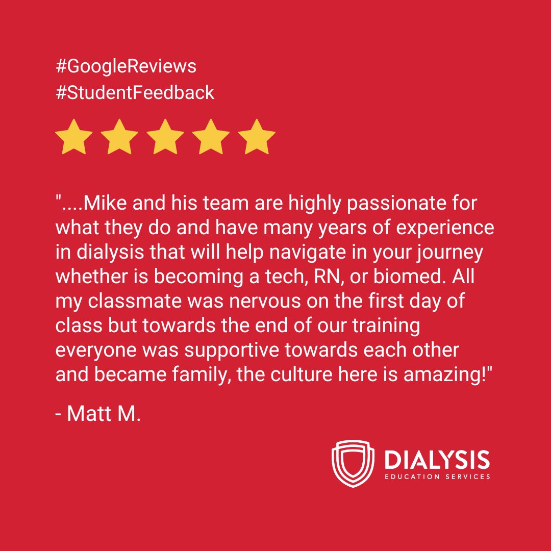 👨‍⚕️ Meet Matt M, a seasoned dialysis tech with education from renowned institutions like Fresenius, Davita, and US Renal, and his endorsement speaks volumes. 💼💉

Check out Matt's review here g.co/kgs/az3K3h3

#DialysisTraining #MedicalEducation #CareerGrowth