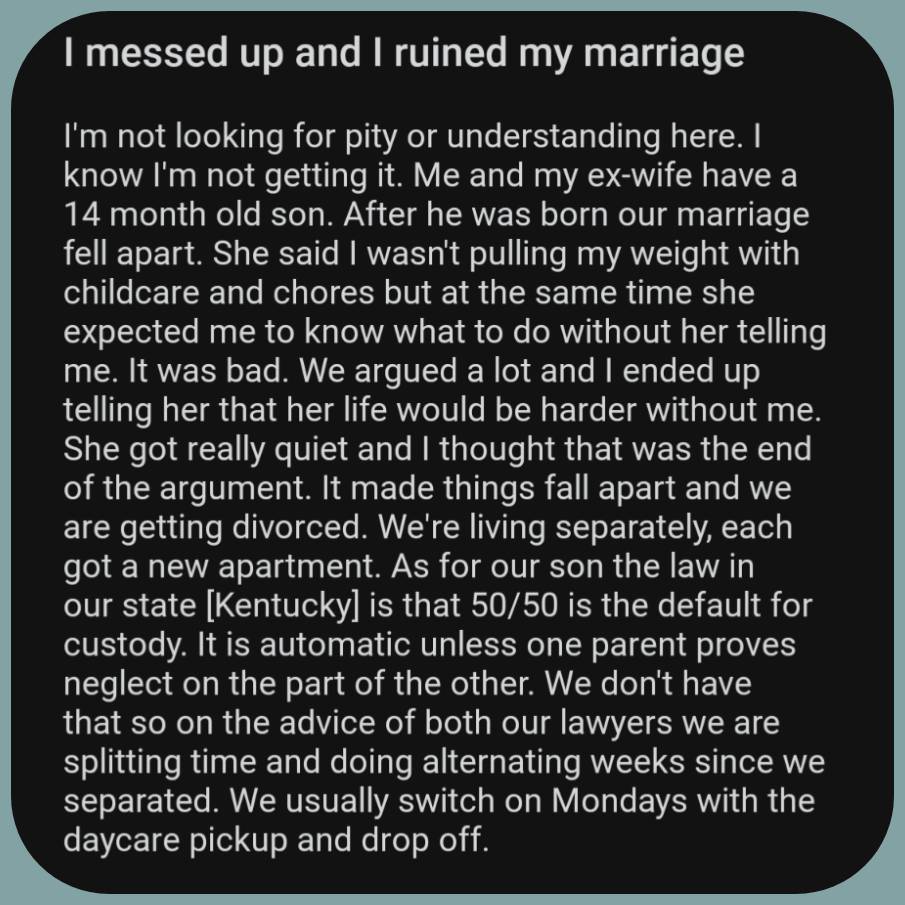 ask_aubry's tweet image. He literally just wants his wife back so he doesn't have to raise his son. Not once does he mention he loves his wife or misses her.