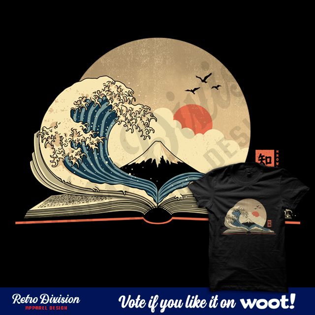 This is my design for @woot 's #books #derby. If you #like it and want to #help me a lot, please vote it here buff.ly/3Twoim3 #Thanks, you are #awesome! #woot #shirt #kanagawa #greatwave #hokusai #reading #bookworm #ukiyoe #japan #japanese #design #tshirt #camiseta