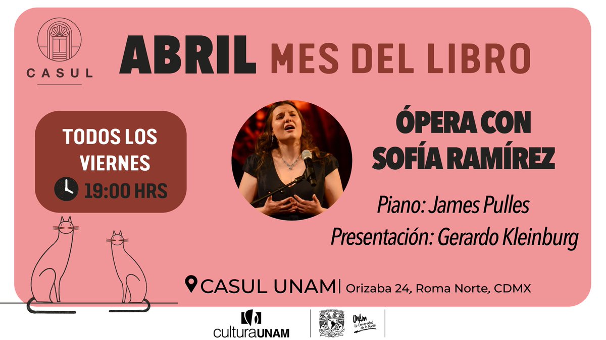 🎹🎵 ¡Nos vemos mañana! Si te gusta la ópera, no faltes a este concierto imperdible con la soprano Sofía Ramírez y el pianista James Pullés, con presentación de Gerardo Kleinburg (@gkleinburg). #EntradaLibre 🗓️ Viernes 5 de abril 🕛 19:00 h 📍 Orizaba 24, Roma Norte