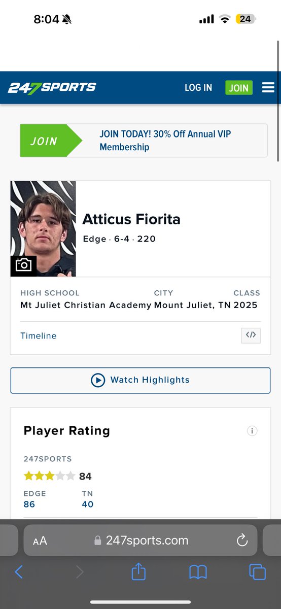 Honored to be a 3-star on @Rivals and @247Sports! @Rivals, last name is Fiorita and @247Sports I go to Mount Juliet High School. @ONEWAYINC1 @JalanSowell @Jxrdan_v @Hunter_DeNote @CSmithScout @shaeeflatt @ChaseHowland66