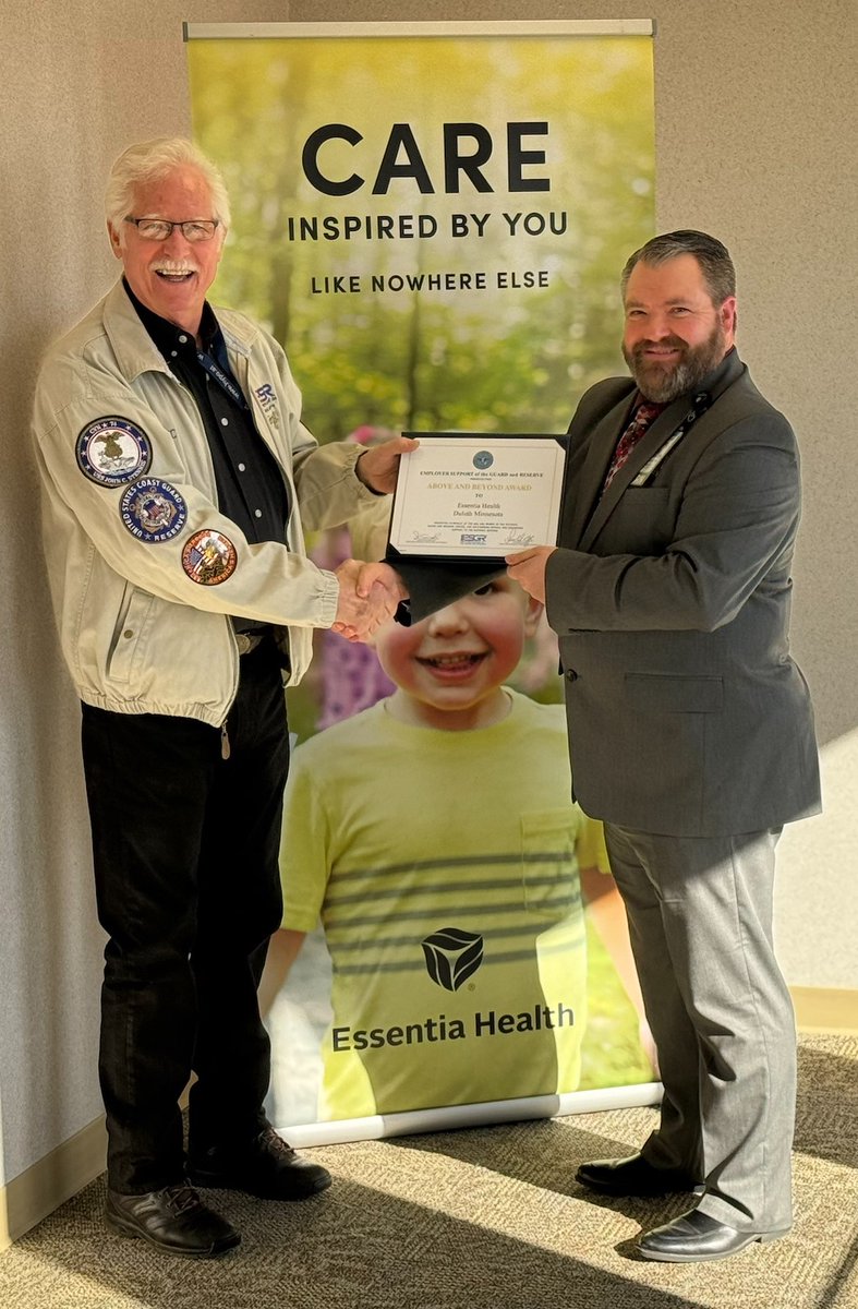 Essentia Health is honored to be one of 30 organizations out of hundreds of nominations to receive the Above and Beyond Award from the U.S. Secretary of Defense and the Minnesota Committee for the Employer Support of the Guard and Reserve (ESGR).