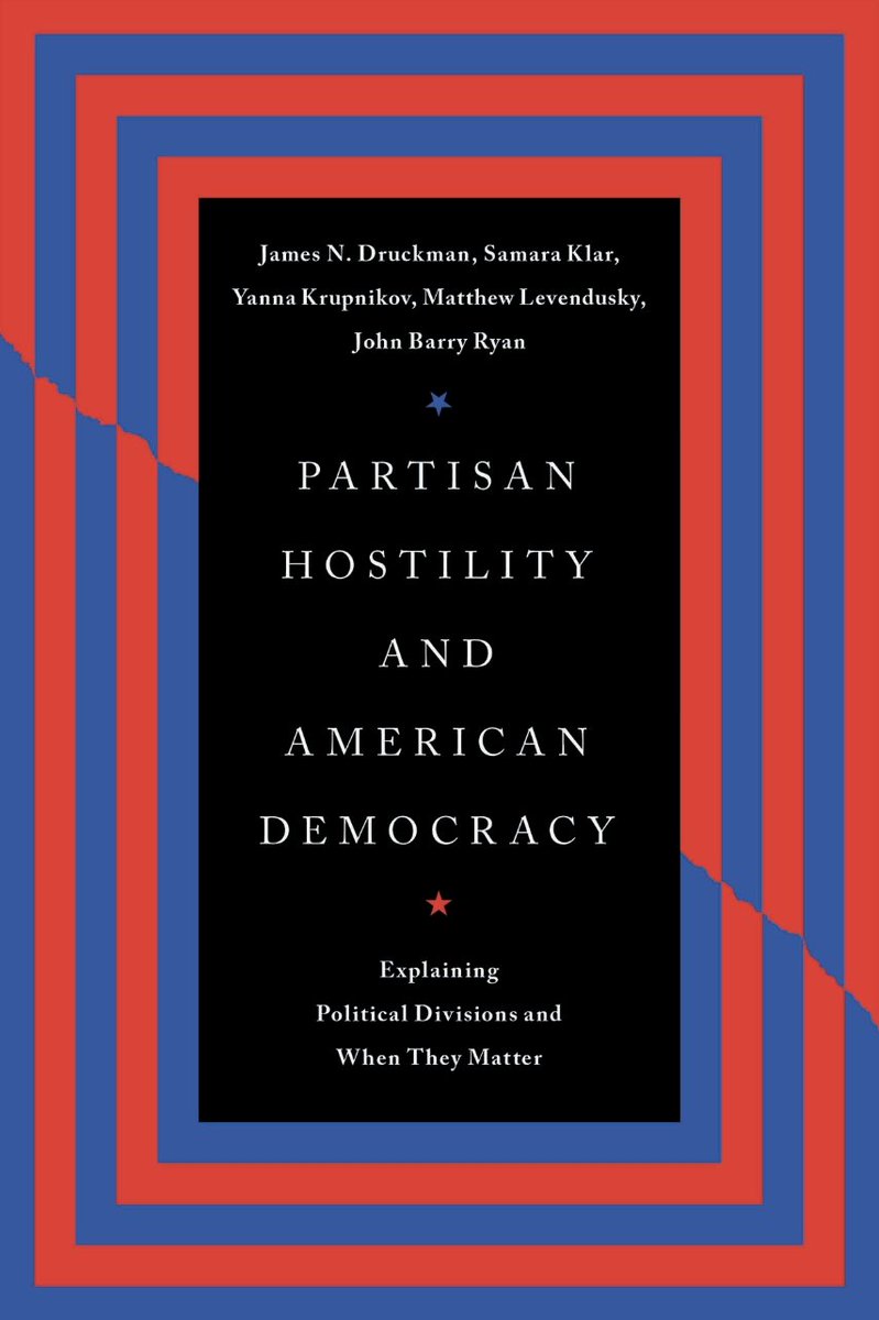 A new book, from some of the foremost scholars of partisanship, rigorously investigates when and how partisan animosity matters. Coming in June from James Druckman, @SamaraKlar, @ykrupnikov, @m_levendusky, and @ryanbq @UChicagoPress: press.uchicago.edu/ucp/books/book…