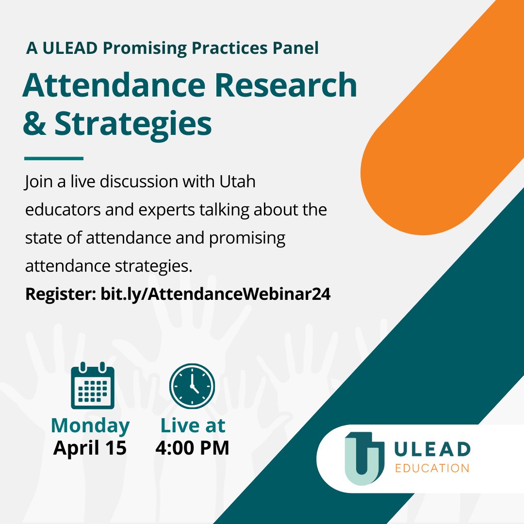 Hear from Utah educators & experts about attendance strategies and promising practices. Register to join live (or receive recording) bit.ly/AttendanceWebi… #utedchat #attendance