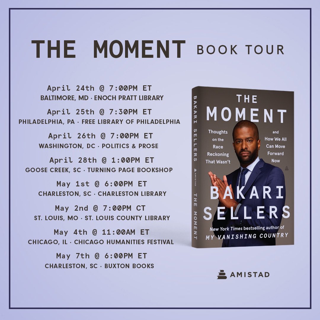 So excited to announce…. In 2020 with My Vanishing Country, I wasn’t able to do a tour. More stops will be added. Pre order here! The Moment: Thoughts on the Race Reckoning That Wasn't and How We All Can Move Forward Now a.co/d/1jTjlv1