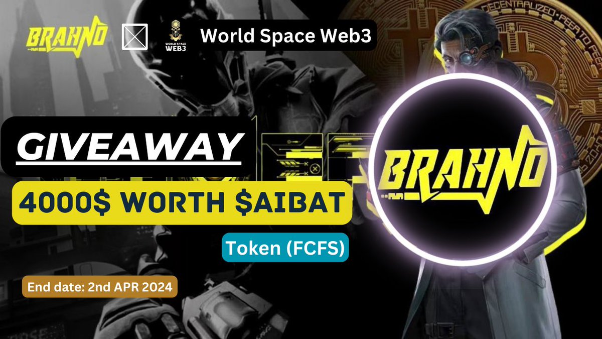 World Space Web3 (@worldspaceweb3) on Twitter photo 🤝 New Partnership Announcement
🎁 Giveaway : $4000 Worth of $AIBAT For 400 Winners
➡ To Enter -
1⃣ Follow <a href="/BrahnoTime/">BRAHNO TIME</a> & <a href="/WorldSpaceWeb3/">World Space Web3</a>
2⃣ Like, RT, Tag 3 Friends
3️⃣t.me/Brahnotimex
4️⃣Comment Your Metamask Address
⏳End: 2nd APR
#Airdrop #Giveaway #Token #AIBAT 🤝 New Partnership Announcement
🎁 Giveaway : $4000 Worth of $AIBAT For 400 Winners
➡ To Enter -
1⃣ Follow <a href="/BrahnoTime/">BRAHNO TIME</a> & <a href="/WorldSpaceWeb3/">World Space Web3</a>
2⃣ Like, RT, Tag 3 Friends
3️⃣t.me/Brahnotimex
4️⃣Comment Your Metamask Address
⏳End: 2nd APR
#Airdrop #Giveaway #Token #AIBAT