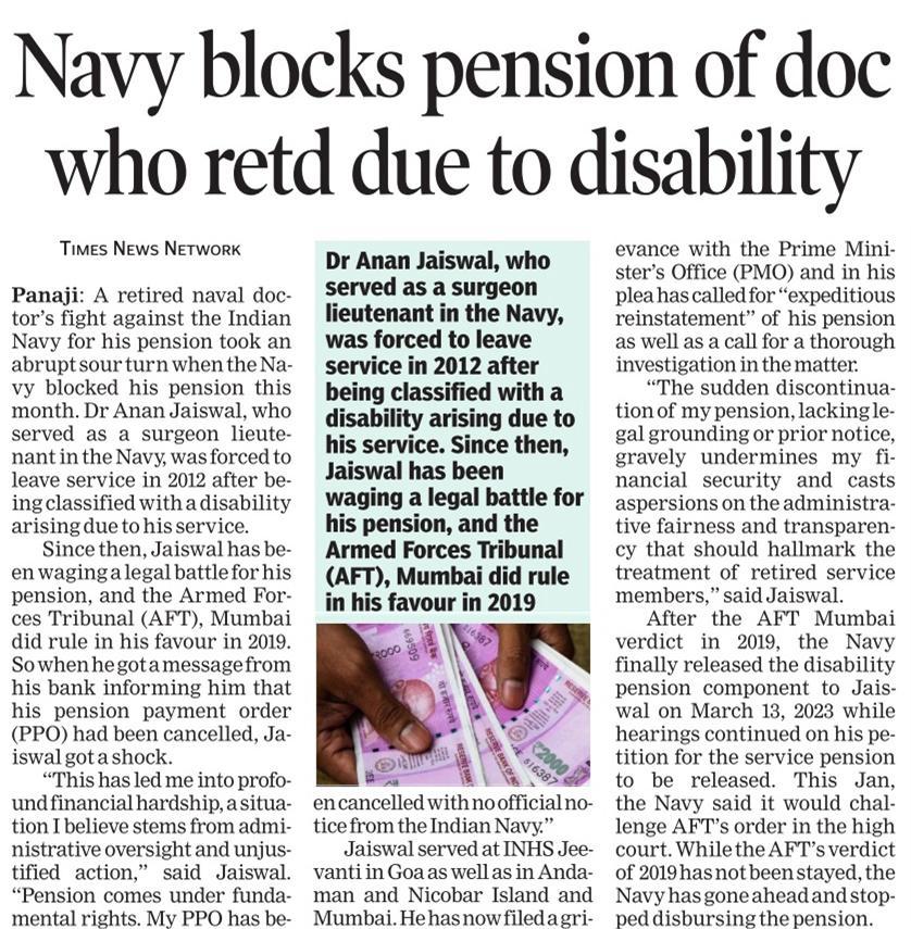 What is this @indiannavy ? On what grounds and under which guidelines did you stop the pension of a disabled veteran? @rajnathsingh @SpokespersonMoD @DefenceMinIndia