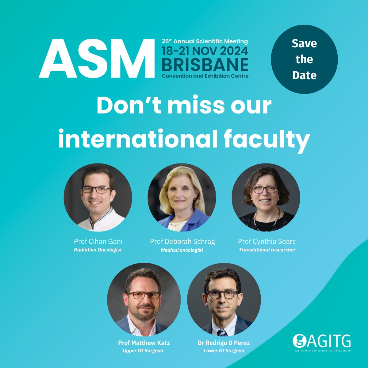 We're pleased to announce the internationally renowned invited faculty who will be presenting at our upcoming ASM in Brisbane: Prof Schrag @DanaFarber, @DrCindySears, @GI_RadOnc, @R_Perez_MD and Prof Katz. To read their full bios, visit: gicancer.org.au/ASMInvitedFacu… #GIcancer #AGITG24
