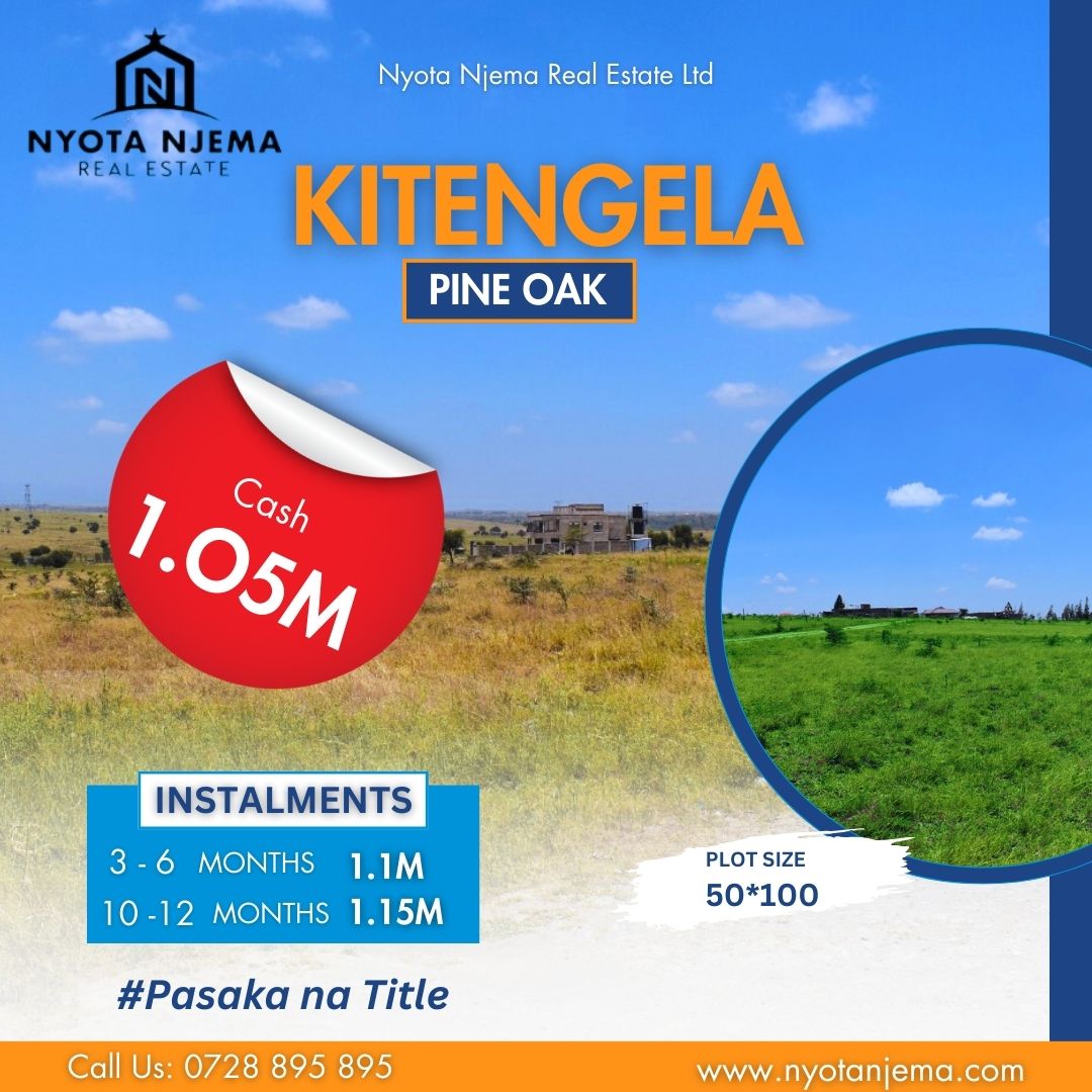 🌳 Kitengela Pine Oak EASTER OFFER!  💰

Key Features 🗝
🏫 Upcoming University (ILU)
🚶‍♂️ 6km from the ever-busy Kitengela-Namamga Rd
🏞️ Nkasiri Adventure Park

Get in touch with us for a personalized site visit 👉 nyotanjema.com

#NyotaNjemaRealEstate #PasakaNaTitle