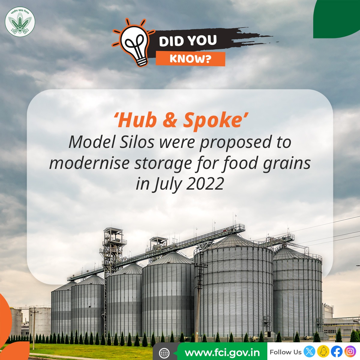 FCI's modern Silos are transforming the way food grains are stored. Based on the 'Hub & Spoke Model', these Silos are being constructed in 3 phases to be a game-changer in the #storage & movement operations of FCI🌾 #FCI