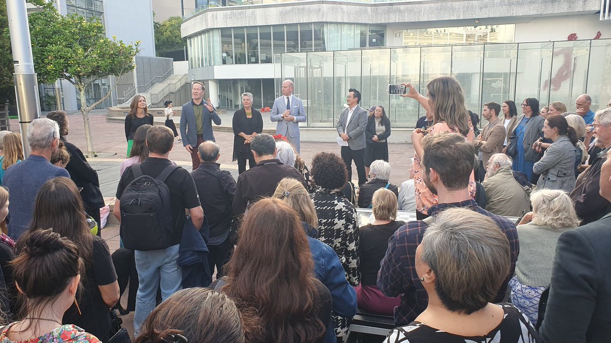 Shaping Tomorrow Together - Exploring the deliberative democracy journey: "Democracy can be messy, we need to be flexible and agile" - this was said as we were being flexible and agile, taking the #aklconversations outside, because of a fire alarm!