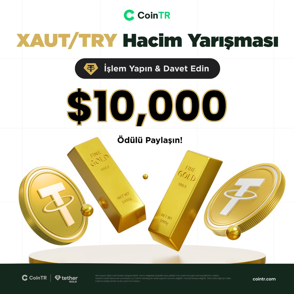🔊<a href="/tethergold/">Tether Gold</a> XAUt (XAUT) Hacim Yarışması Başladı!🥳

🎁 Toplam $10.000 tutarındaki ödül havuzundan faydalanmak için hemen #CoinTR'de işleme başlayın.

📅Etkinlik Dönemi: 25 Mart 2024 11.00 - 6 Nisan 2024 11.00 (TSİ)

💡Detaylar için: support.cointr.com/hc/tr/articles…

#CoinTR #XAUT
