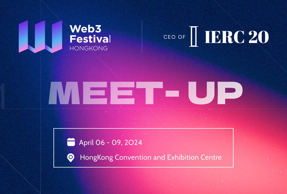 🌟Our team and I are gearing up for the HK Web3 Festival. If you're attending, we'd love to meet you in person! Join us from April 6th to 9th to chat about IERC and connect face-to-face. Can't wait to see you there! 

#HKWeb3Festival