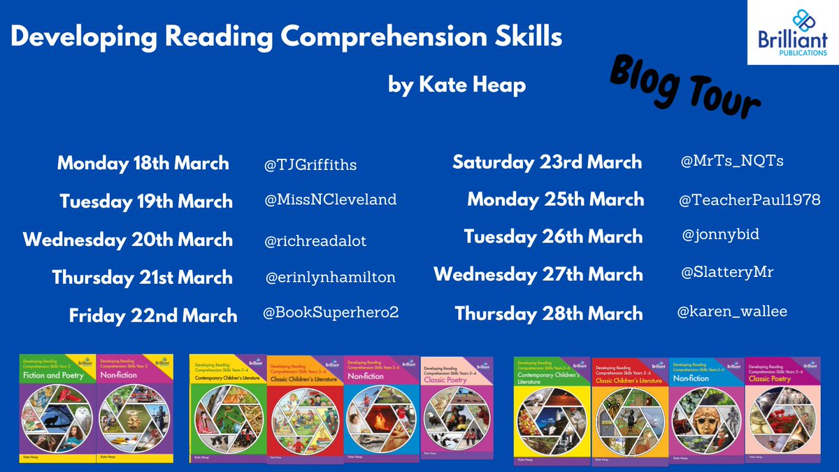 Delighted to be running a book giveaway for today's stop on the Developing Reading Comprehension Skills tour. A fantastic series! To have a chance of winning a copy of the Y5/6 non-fiction book, share this post and follow the author, @KateHeap1. Closes at 7pm on Wed 27th March.