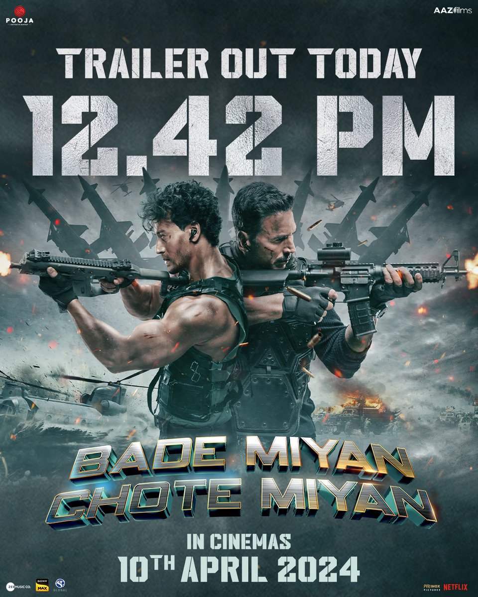 Brace yourself for the ultimate showdown! 💥 
#BadeMiyanChoteMiyanTrailer out today at 12:42 PM. Set your reminder now.

#BadeMiyanChoteMiyan IN CINEMAS ON 10th APRIL! 

#AkshayKumar  #BadeMiyanChoteMiyanOnApril10 #BadeMiyanChoteMiyanOnEid2024
#CapeOfGoodFilms