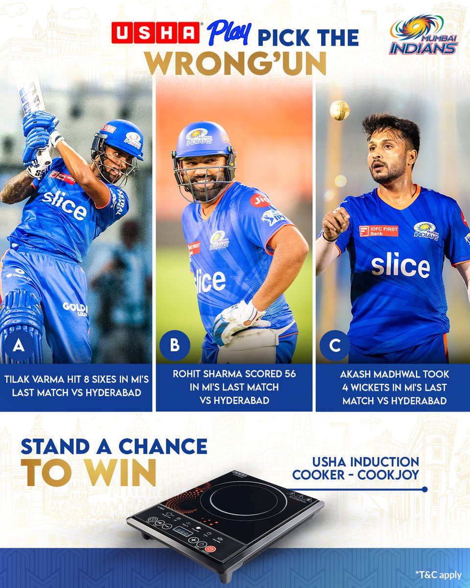 Another day, another chance for you to make the right choice and pick the wrong’un! 😉 Spot the odd one out and stand a chance to win a brand new @UshaPlay induction cooker 🤩 #MumbaiMeriJaan #MumbaiIndians