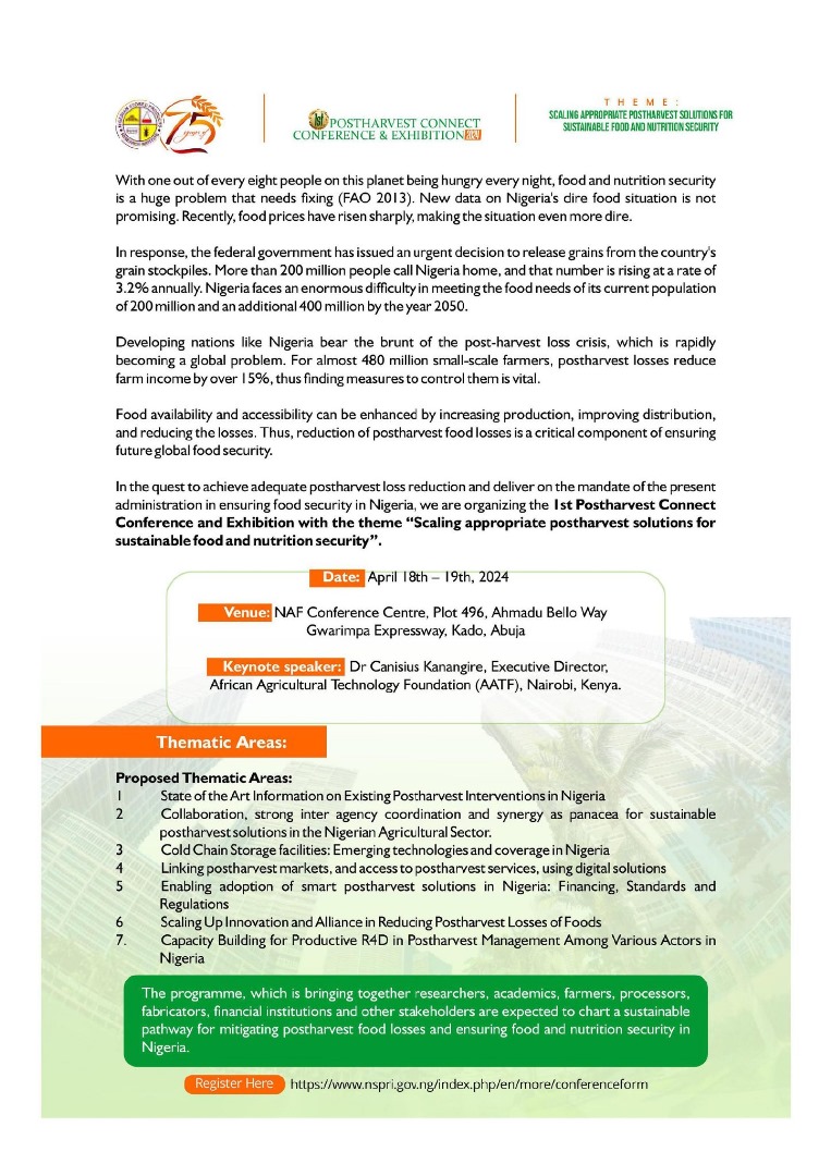 We are thrilled to announce the 1st ever postharvest connect conference and exhibition, dedicated to scaling appropriate solutions for sustainable food and nutrition security. This programme will bring together food security experts, researchers, innovators, farmers, processors,