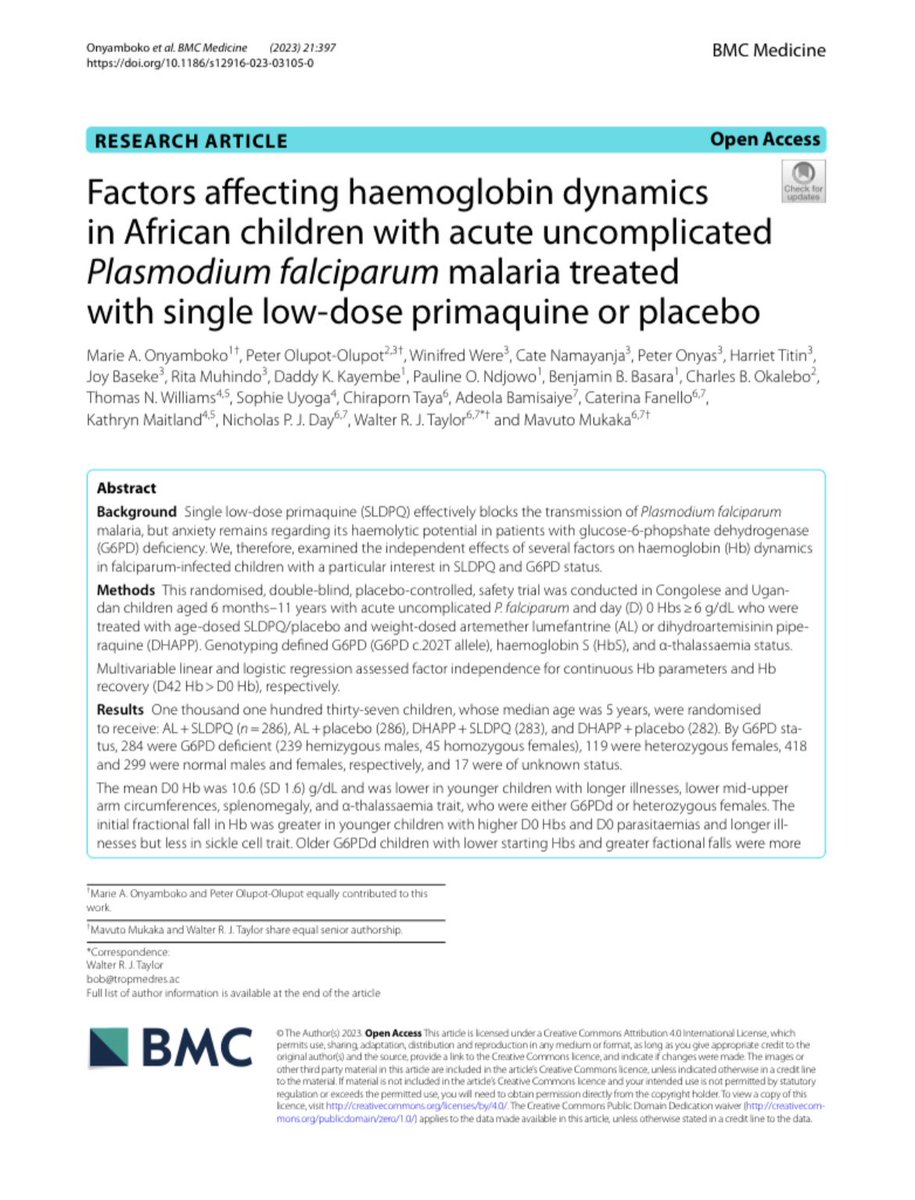 I’m pleased to have contributed to this study, which has pivotal findings for #malaria control. Link to full text article: rdcu.be/dCs3x (1 of 5)