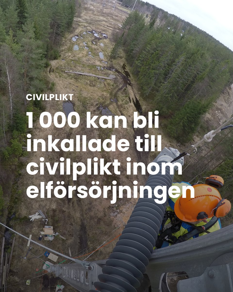 1 000 personer kan bli inkallade till civilplikt inom elförsörjningen. Utbildning av de första civilpliktiga startar 2025. Det är en viktig förstärkning av den personella förmågan i elförsörjningen under höjd beredskap. Läs mer: svk.se/press-och-nyhe…