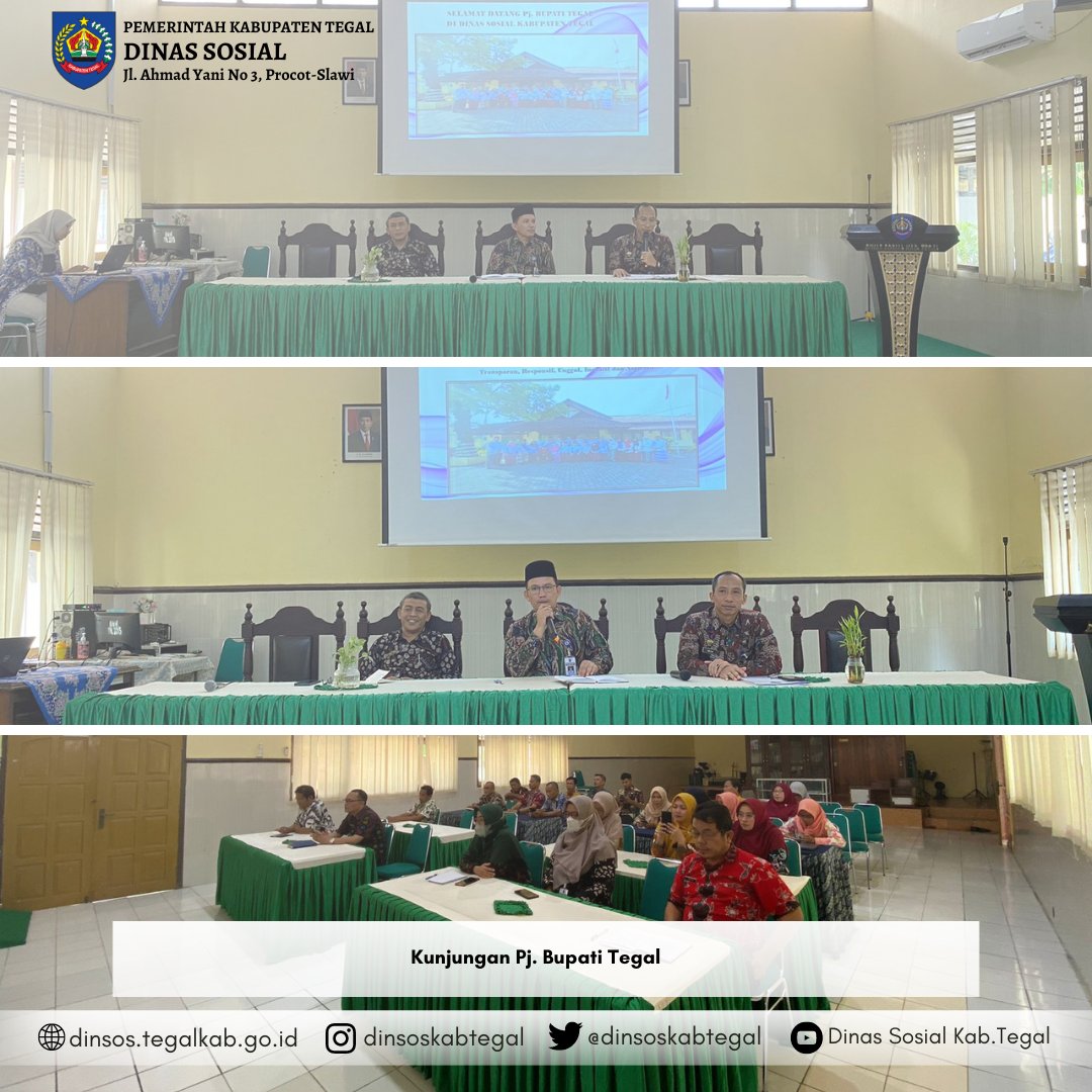 Halo #sobatsosial Kabupaten Tegal Selasa (26/03) Dinas Sosial kedatangan Pj. Bupati Tegal sebagai bentuk silaturahmi sekaligus evaluasi terhadap pelayanan dan diskusi terkait kendala yang dialami Dinas Sosial Kabupaten Tegal.