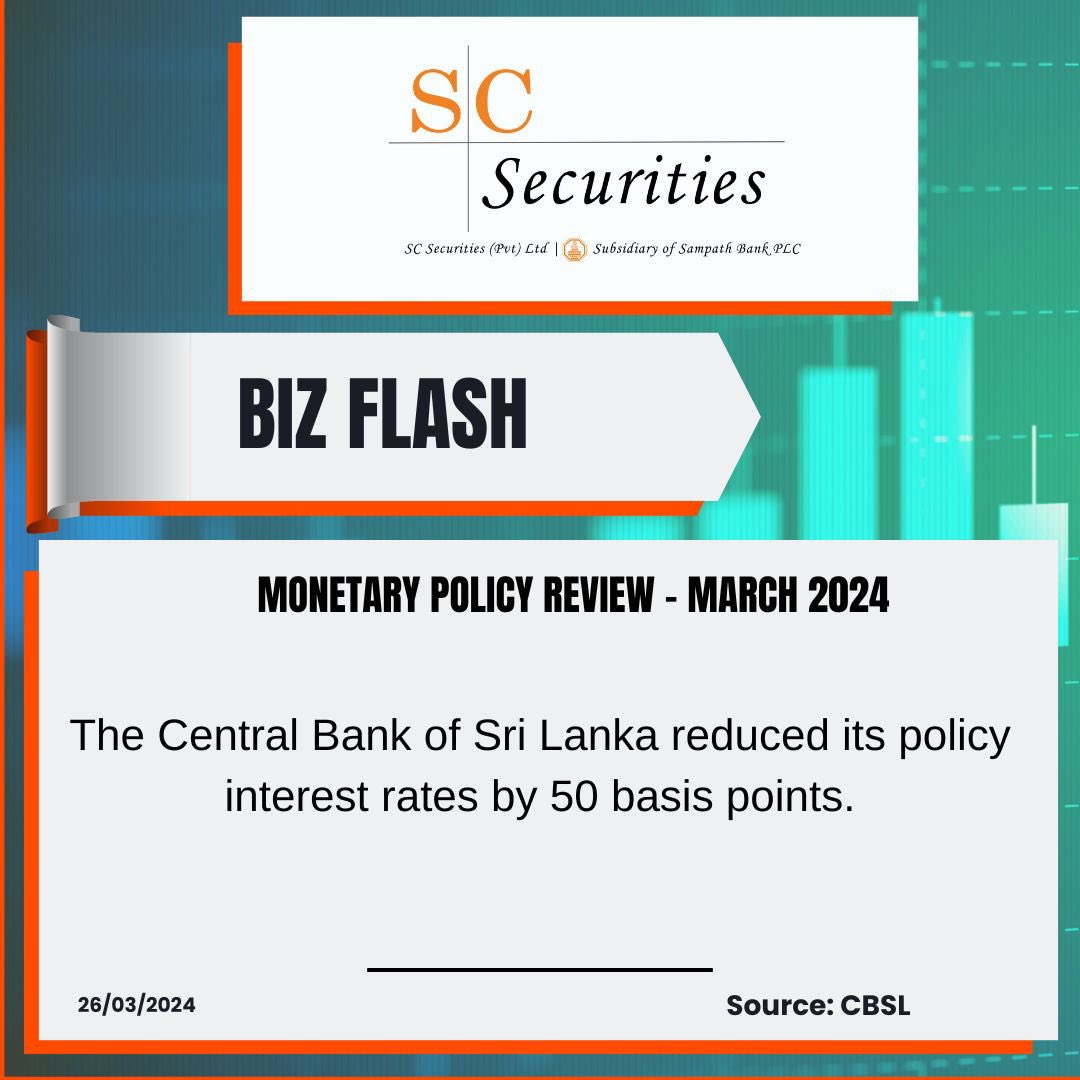 Policy rates reduced by CBSL