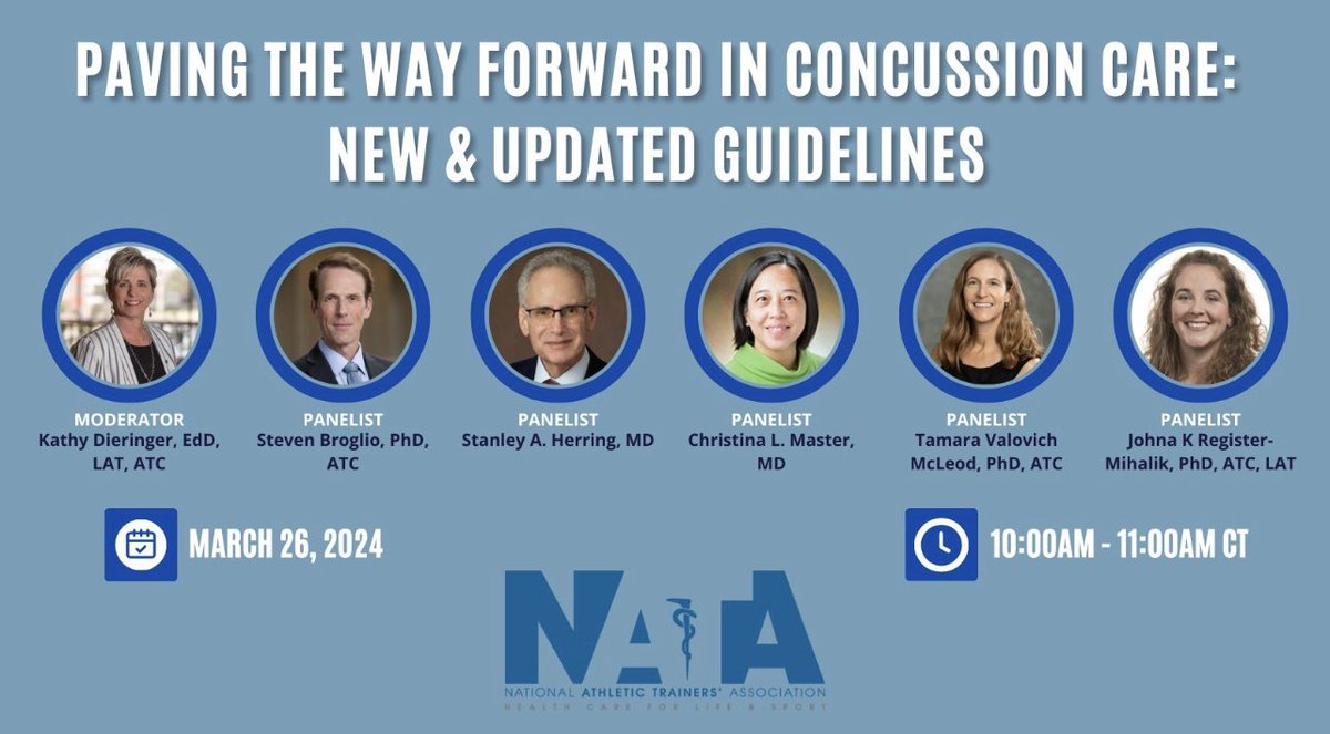 Don’t miss our live virtual event in the morning at 10am CT! Register to learn about concussion care and awareness: tinyurl.com/2ddzerhj #NATM2024