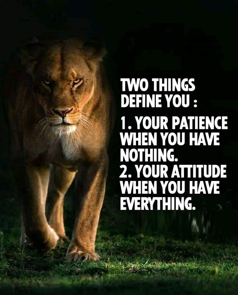 Two things define you, your patience and attitude ❤️
#TrendingNow
#MotivationalQuotes
#BestQuotesoftheDay #GetMotivated #Inspirational #WordsofWisdom #WisdomPearls