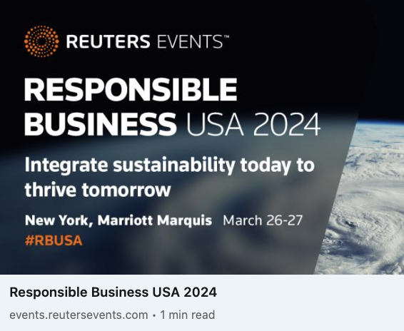 Looking forward to opening Day 2 of @REvents_SustBiz #RBUSA by moderating the keynote panel — 'Demonstrating leadership, impact, and authenticity in the new era of business ' — with @LOrealGroupe, @Walmart & @PwC. Will you be there? events.reutersevents.com/sustainable-bu… @WBCSD @reutersevents