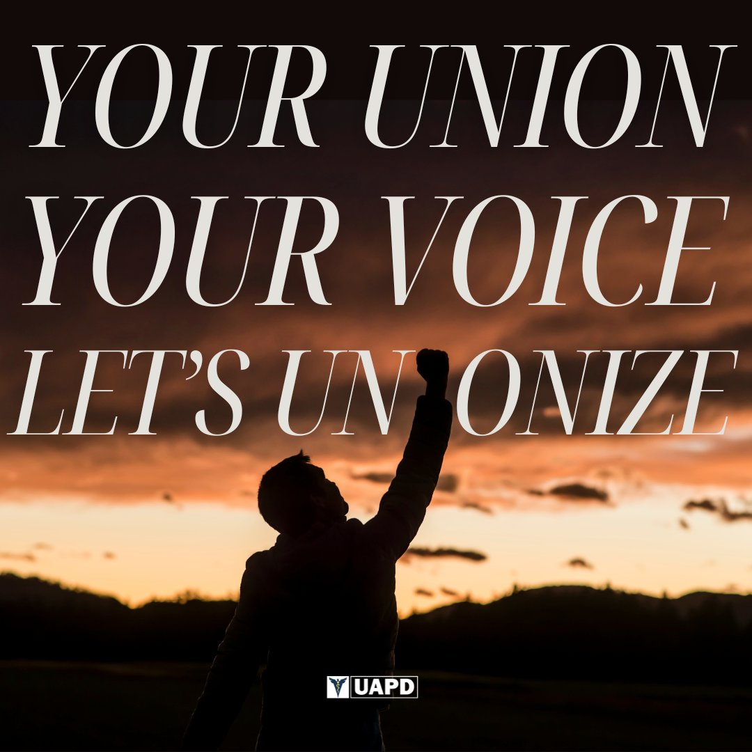 To start off the week, a reminder from the UAPD to you ✊ Management will often argue that the union will speak for you and your colleages - however, it's the opposite. The union merely amplifies the voices of you and your colleagues. YOU are the #union. #1u #unionstrong