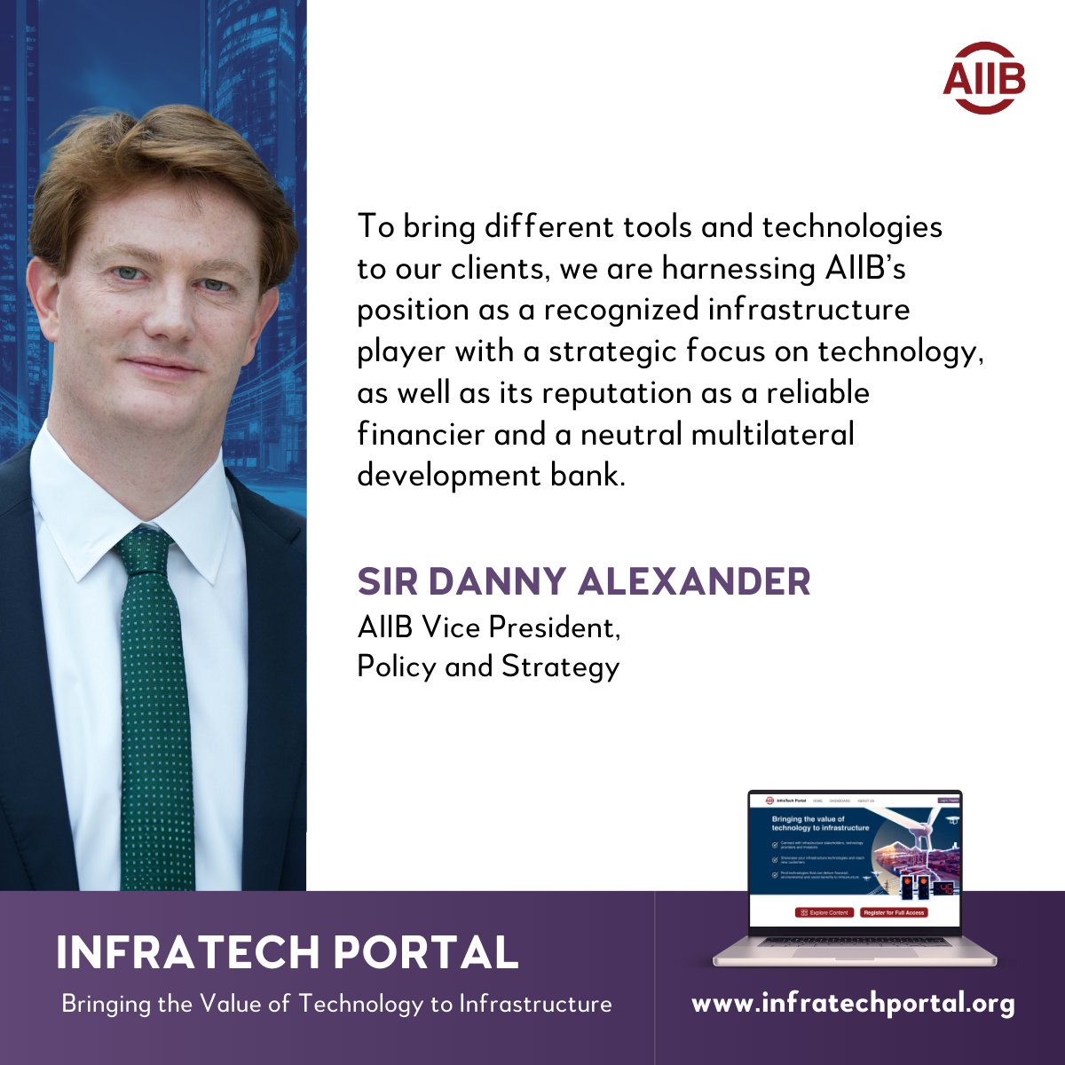 The application of technology can significantly improve #infrastructure along its entire lifecycle.

AIIB's new #InfraTechPortal is a free-to-use public platform for:

💡Sharing information
🤝Facilitating connections
🔍Featuring #InfraTech solutions

🔗 bit.ly/3TIIp1L