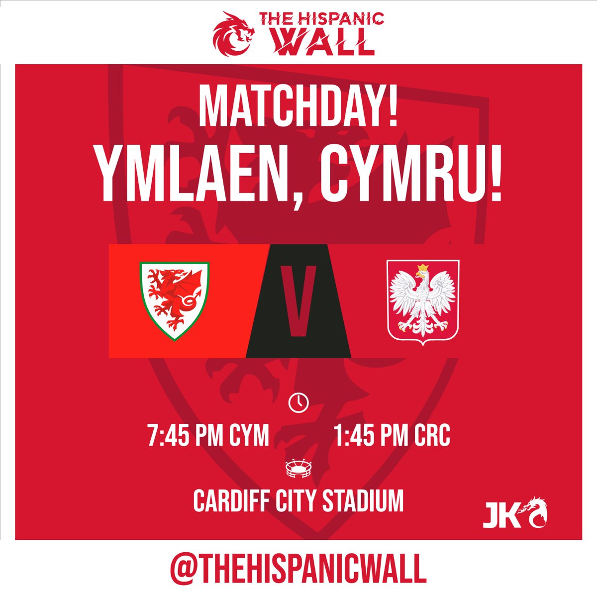 #MatchDay
¡HOY ES DIA DE PARTIDO, ESTOY MUY NERVIOSO!
V 🇵🇱
🕖7:45 pm 🏴󠁧󠁢󠁷󠁬󠁳󠁿 🕐 1:45 pm 🇨🇷
🏟️ Cardiff City Stadium
#TogetherStronger #YWalGoch #JuntosMasFuertes
