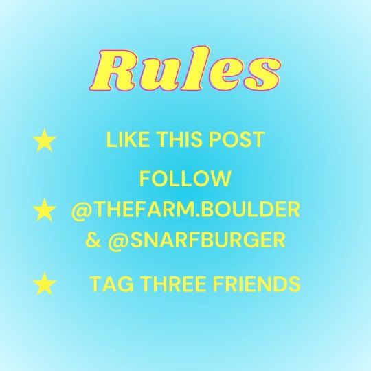 Got munchies? The Farm and Boulder’s <a href="/snarfburger/">Chipper Stanton</a> are collaborating to give away a $50 gift card on our Instagram! 

The winner will be announced on the 12th, so you can pickup your prize just in time for our favorite holiday 😉🍃

#thefarmboulder #snarfburger #munchies #boulder