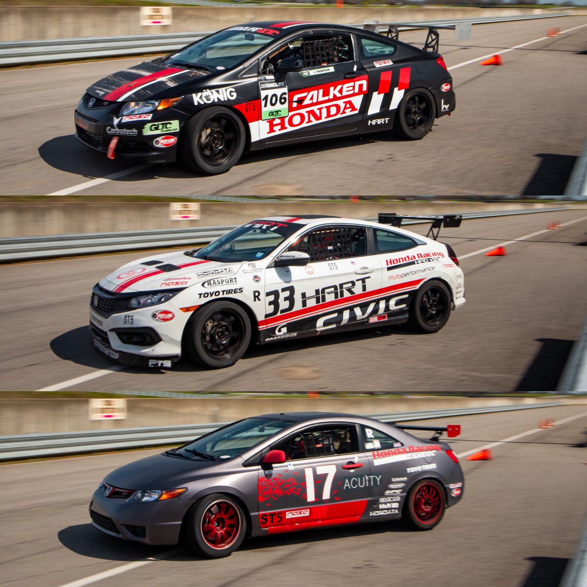This weekend saw 3 HART members racing at NCM Motorsport Park in NASA ST5 and bringing home some hardware along the way! 

Justin Thompson (right) - 1st place 🥇
Leo Borrego (Middle) - 3rd place 🥉
Dan Klein (left) -4th place 🏁

#HART