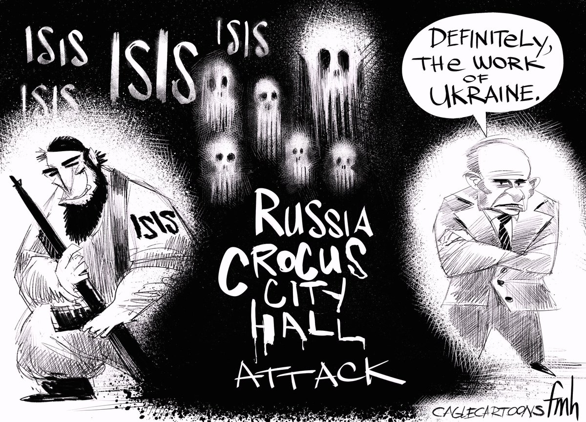 #Russia #isis #ukraine #concert #terrorism #CrocusCityHall #VladimirPutin #US #intelligence #politicalcartòon #editoralcartoon #fmhansen