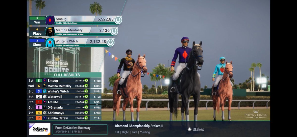 MambaStable's tweet photo. Another 2nd place podium for Mamba Mentality tonight…one of these days we’re going to take home a 1st 🐎🐍 @photofinishgame #HorseBusiness @coachfire24 https://t.co/HxLJ5DKXdr