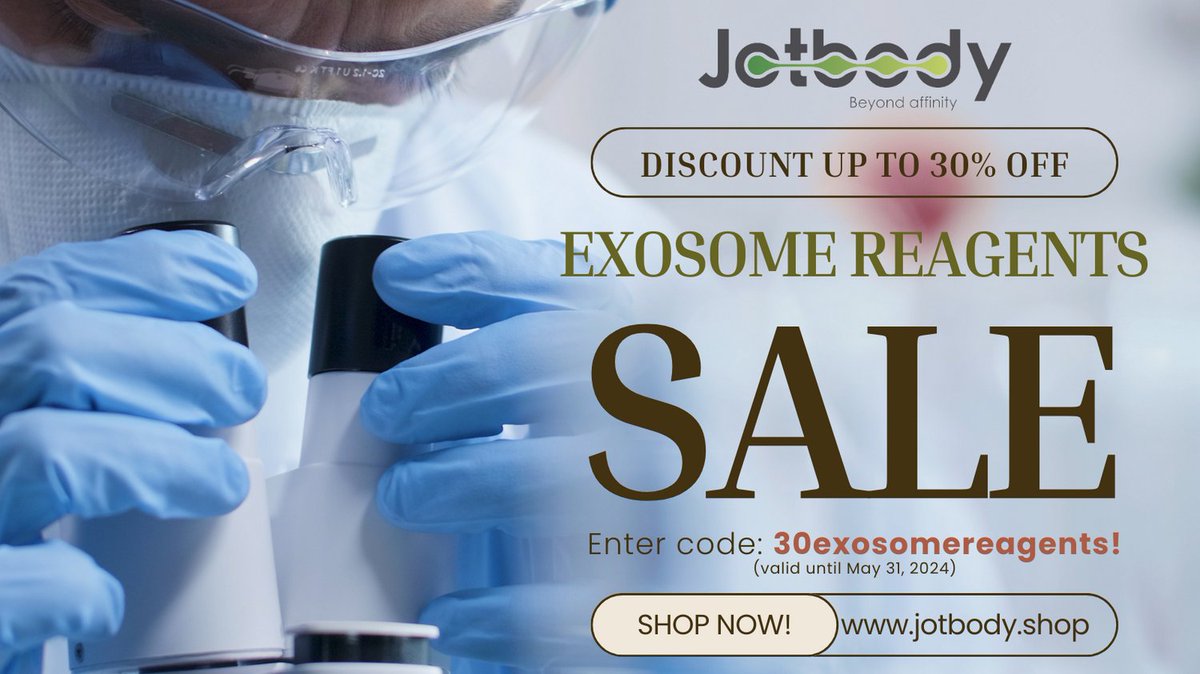 🚀 Empower your exosome research at Jotbody with precision. Enjoy a limited-time 30% discount on all exosome reagents and services. Use code: 30exosomereagents! at checkout. Shop now at jotbody.shop.

#ExosomeResearch #ScientificBreakthroughs #DiscountOffer #Nanobody