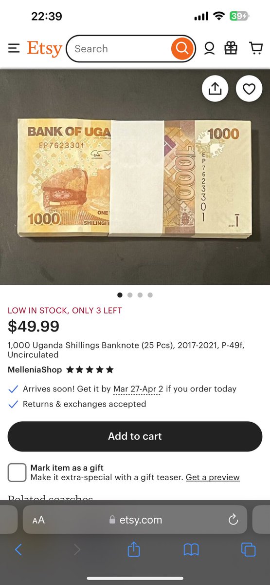 An online store in the US is selling a bundle of 25 notes of 1,000 shs at $49 (190,000) as a collector’s item. The package arrives in about 3 days, free shipping. Only 3 left in stock, our money is selling like hotcake.