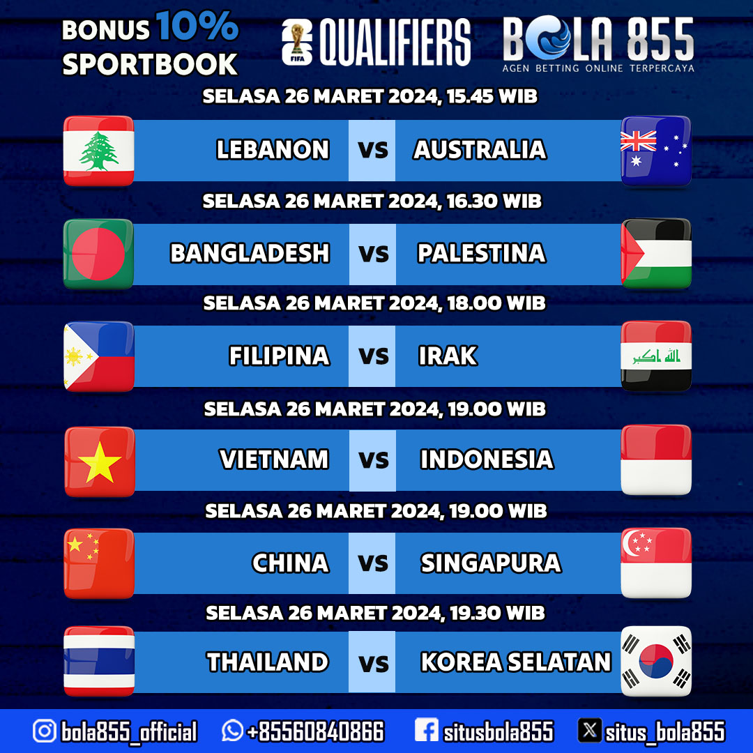 Mari bersiap di laga-laga seru lanjutan Kualifikasi Piala Dunia 2026 Selasa 26 Maret 2024

🔥heylink.me/bola855pro 🔥

#bola855 #roadtoworldcup2026 #timnas #id #nasional #skuadgaruda #agenbolajudi #situsjudibola #agenslot #situsslot #gacor #slotgacor #slotonline #togel